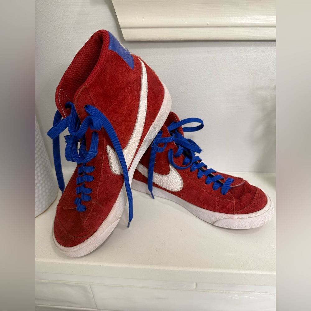 Nike Blazer‎ Suede High Top Red Shoes Women's Sneakers Size 6.5 Retro Customized